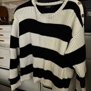 Ralph Lauren Black and White Striped Crew Neck Sweater